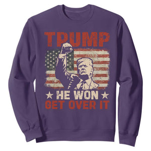 Trump Won 2024 Sweatshirt He Won Get Over It Vintage American Flag TS11 Purple Print Your Wear