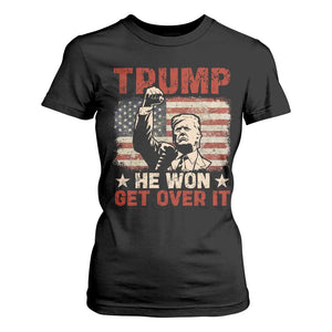 Trump Won 2024 T Shirt For Women He Won Get Over It Vintage American Flag TS11 Black Print Your Wear