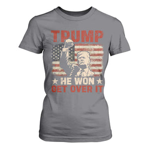 Trump Won 2024 T Shirt For Women He Won Get Over It Vintage American Flag TS11 Charcoal Print Your Wear