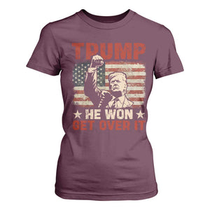 Trump Won 2024 T Shirt For Women He Won Get Over It Vintage American Flag TS11 Maroon Print Your Wear