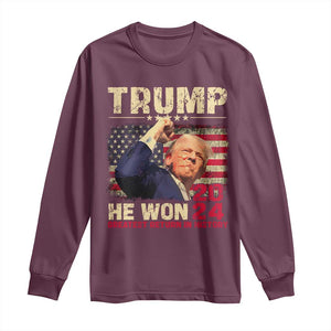 Trump Won 2024 Long Sleeve Shirt He Won Greatest Return In History The 47th US President TS11 Maroon Print Your Wear