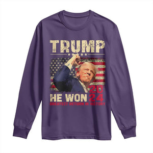 Trump Won 2024 Long Sleeve Shirt He Won Greatest Return In History The 47th US President TS11 Purple Print Your Wear