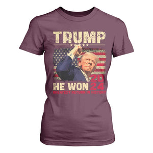 Trump Won 2024 T Shirt For Women He Won Greatest Return In History The 47th US President TS11 Maroon Print Your Wear