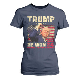 Trump Won 2024 T Shirt For Women He Won Greatest Return In History The 47th US President TS11 Navy Print Your Wear