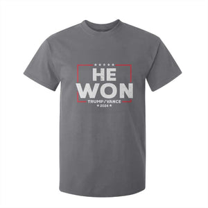 Trump He Won 2024 T Shirt For Kid The 47th US President Trump Vance TS11 Charcoal Print Your Wear