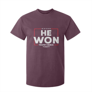 Trump He Won 2024 T Shirt For Kid The 47th US President Trump Vance TS11 Maroon Print Your Wear