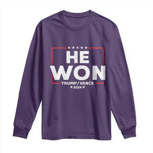 Trump He Won 2024 Long Sleeve Shirt The 47th US President Trump Vance TS11 Purple Print Your Wear