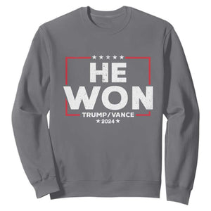 Trump He Won 2024 Sweatshirt The 47th US President Trump Vance TS11 Charcoal Print Your Wear