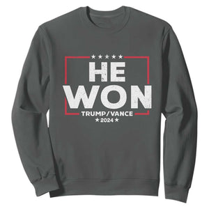 Trump He Won 2024 Sweatshirt The 47th US President Trump Vance TS11 Dark Heather Print Your Wear