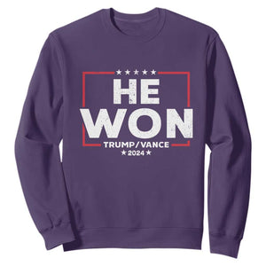 Trump He Won 2024 Sweatshirt The 47th US President Trump Vance TS11 Purple Print Your Wear