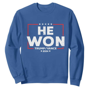 Trump He Won 2024 Sweatshirt The 47th US President Trump Vance TS11 Royal Blue Print Your Wear