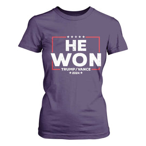 Trump He Won 2024 T Shirt For Women The 47th US President Trump Vance TS11 Purple Print Your Wear