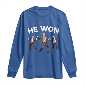 Funny Trump He Won 2024 Long Sleeve Shirt Trump Dances The 47th US President TS11 Royal Blue Print Your Wear