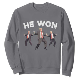 Funny Trump He Won 2024 Sweatshirt Trump Dances The 47th US President TS11 Charcoal Print Your Wear