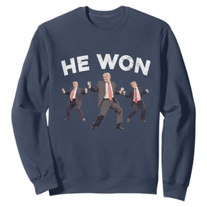 Funny Trump He Won 2024 Sweatshirt Trump Dances The 47th US President TS11 Navy Print Your Wear