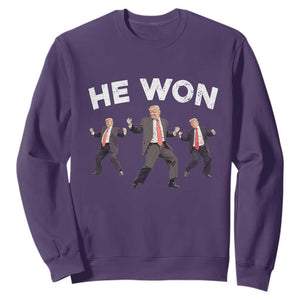 Funny Trump He Won 2024 Sweatshirt Trump Dances The 47th US President TS11 Purple Print Your Wear