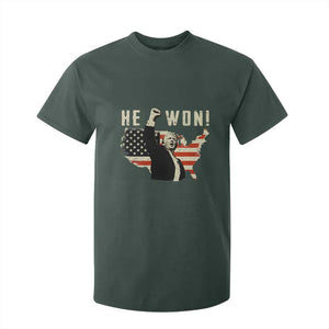 Trump He Won 2024 T Shirt For Kid The 47th US President Vintage American Flag TS11 Dark Forest Green Print Your Wear