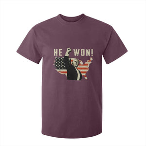 Trump He Won 2024 T Shirt For Kid The 47th US President Vintage American Flag TS11 Maroon Print Your Wear