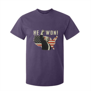 Trump He Won 2024 T Shirt For Kid The 47th US President Vintage American Flag TS11 Purple Print Your Wear