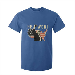 Trump He Won 2024 T Shirt For Kid The 47th US President Vintage American Flag TS11 Royal Blue Print Your Wear