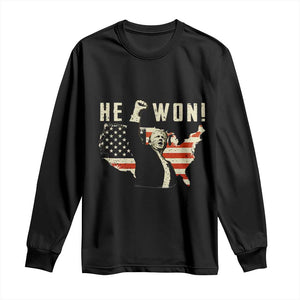 Trump He Won 2024 Long Sleeve Shirt The 47th US President Vintage American Flag TS11 Black Print Your Wear