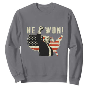 Trump He Won 2024 Sweatshirt The 47th US President Vintage American Flag TS11 Charcoal Print Your Wear