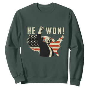 Trump He Won 2024 Sweatshirt The 47th US President Vintage American Flag TS11 Dark Forest Green Print Your Wear