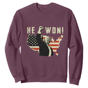 Trump He Won 2024 Sweatshirt The 47th US President Vintage American Flag TS11 Maroon Print Your Wear