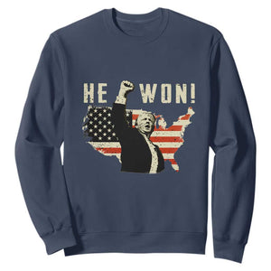 Trump He Won 2024 Sweatshirt The 47th US President Vintage American Flag TS11 Navy Print Your Wear