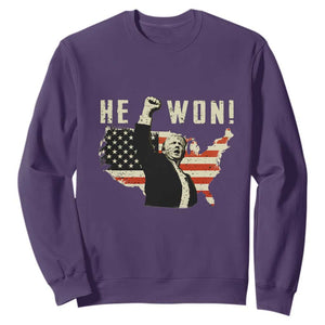 Trump He Won 2024 Sweatshirt The 47th US President Vintage American Flag TS11 Purple Print Your Wear