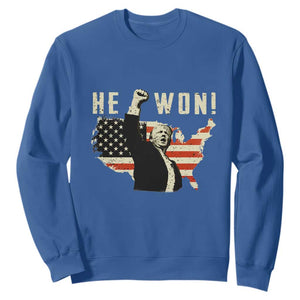 Trump He Won 2024 Sweatshirt The 47th US President Vintage American Flag TS11 Royal Blue Print Your Wear