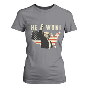 Trump He Won 2024 T Shirt For Women The 47th US President Vintage American Flag TS11 Charcoal Print Your Wear