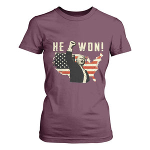 Trump He Won 2024 T Shirt For Women The 47th US President Vintage American Flag TS11 Maroon Print Your Wear