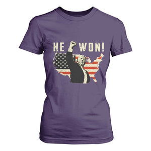 Trump He Won 2024 T Shirt For Women The 47th US President Vintage American Flag TS11 Purple Print Your Wear