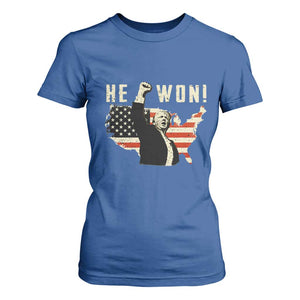 Trump He Won 2024 T Shirt For Women The 47th US President Vintage American Flag TS11 Royal Blue Print Your Wear