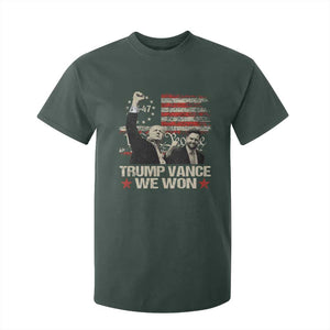 Trump Vance We Won 2024 T Shirt For Kid The 47th US President Betsy American Flag TS11 Dark Forest Green Print Your Wear