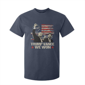 Trump Vance We Won 2024 T Shirt For Kid The 47th US President Betsy American Flag TS11 Navy Print Your Wear