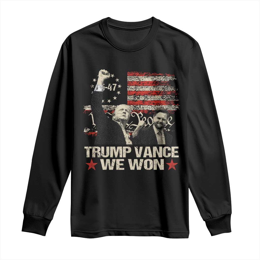 Trump Vance We Won 2024 Long Sleeve Shirt The 47th US President Betsy American Flag TS11 Black Print Your Wear