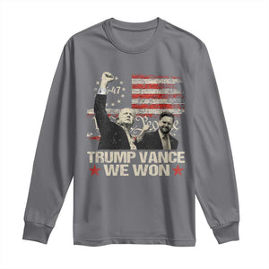 Trump Vance We Won 2024 Long Sleeve Shirt The 47th US President Betsy American Flag TS11 Charcoal Print Your Wear