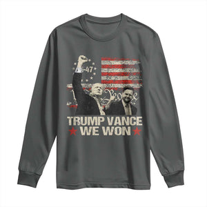 Trump Vance We Won 2024 Long Sleeve Shirt The 47th US President Betsy American Flag TS11 Dark Heather Print Your Wear