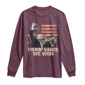 Trump Vance We Won 2024 Long Sleeve Shirt The 47th US President Betsy American Flag TS11 Maroon Print Your Wear