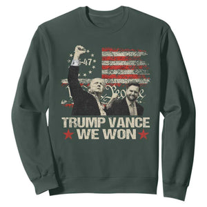 Trump Vance We Won 2024 Sweatshirt The 47th US President Betsy American Flag TS11 Dark Forest Green Print Your Wear