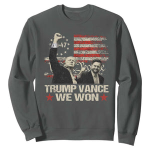 Trump Vance We Won 2024 Sweatshirt The 47th US President Betsy American Flag TS11 Dark Heather Print Your Wear