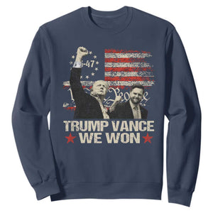 Trump Vance We Won 2024 Sweatshirt The 47th US President Betsy American Flag TS11 Navy Print Your Wear