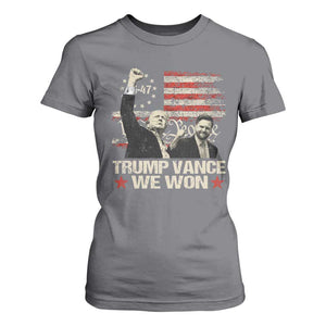 Trump Vance We Won 2024 T Shirt For Women The 47th US President Betsy American Flag TS11 Charcoal Print Your Wear