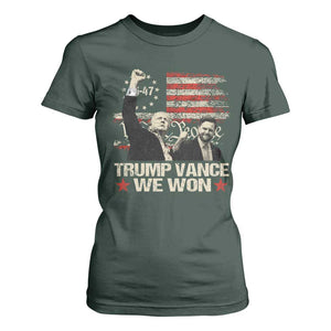 Trump Vance We Won 2024 T Shirt For Women The 47th US President Betsy American Flag TS11 Dark Forest Green Print Your Wear