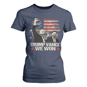 Trump Vance We Won 2024 T Shirt For Women The 47th US President Betsy American Flag TS11 Navy Print Your Wear