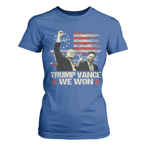 Trump Vance We Won 2024 T Shirt For Women The 47th US President Betsy American Flag TS11 Royal Blue Print Your Wear