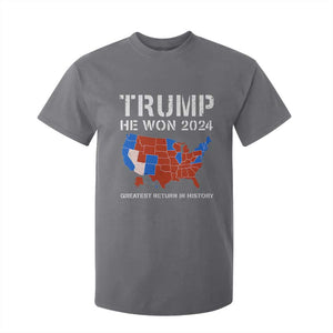 Trump He Won 2024 T Shirt For Kid Greatest Return In History American Flag The 47th US President TS11 Charcoal Print Your Wear