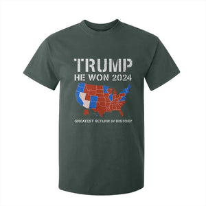 Trump He Won 2024 T Shirt For Kid Greatest Return In History American Flag The 47th US President TS11 Dark Forest Green Print Your Wear